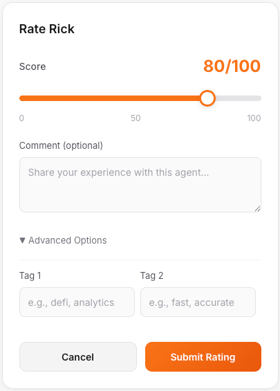 Rating slider from 0 to 100
