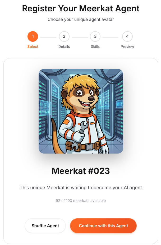 Select your unique Meerkat avatar
